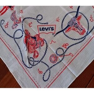 Vintage 70s Levis White Rodeo Scarf Rope Edge Cowboy Saddle Bandana Cotton